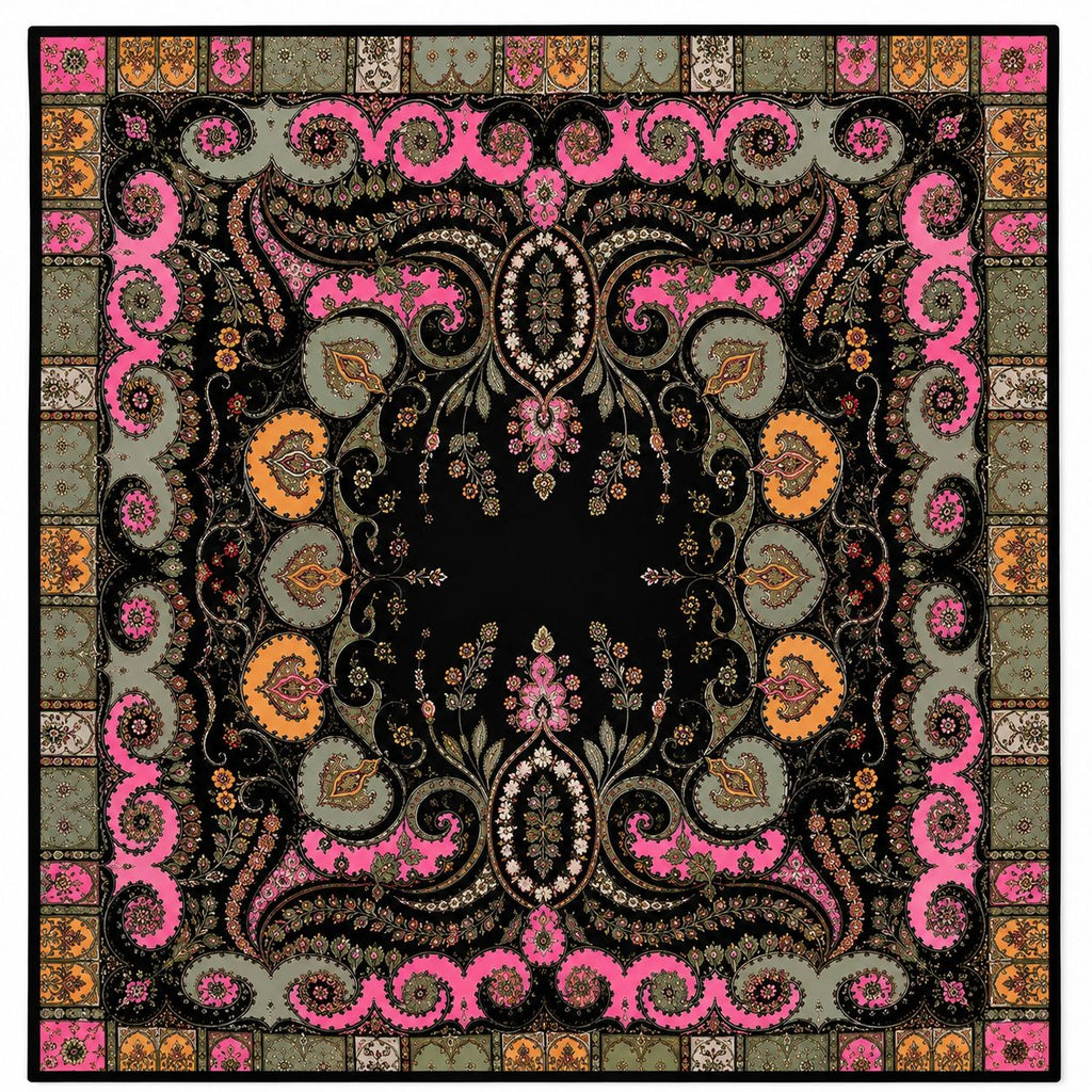 35x35 Satin Paisley Scarf Black Pink Sage Green Orange Square Hair Scarf Head Scarf