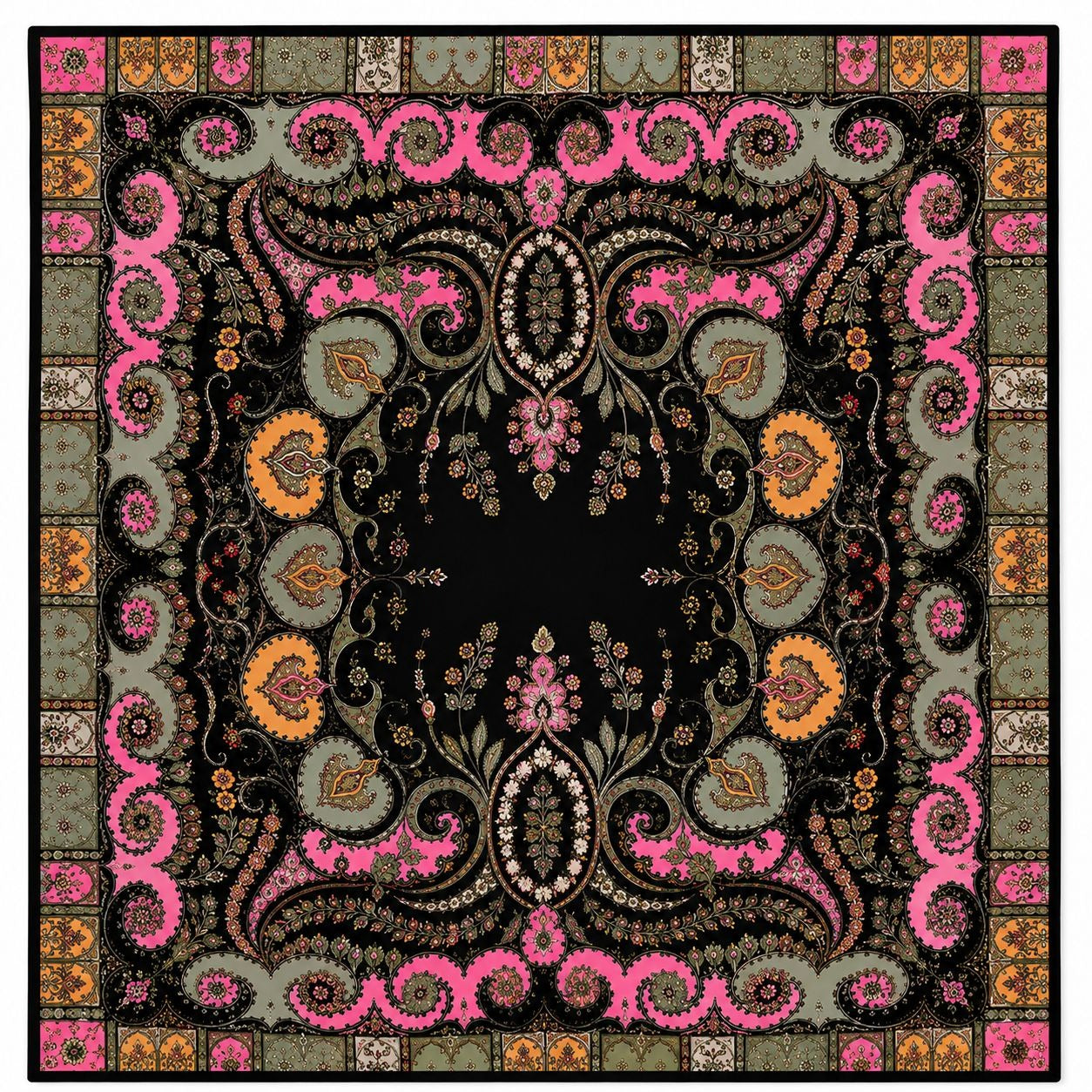 35x35 Satin Paisley Scarf Black Pink Sage Green Orange Square Hair Scarf Head Scarf