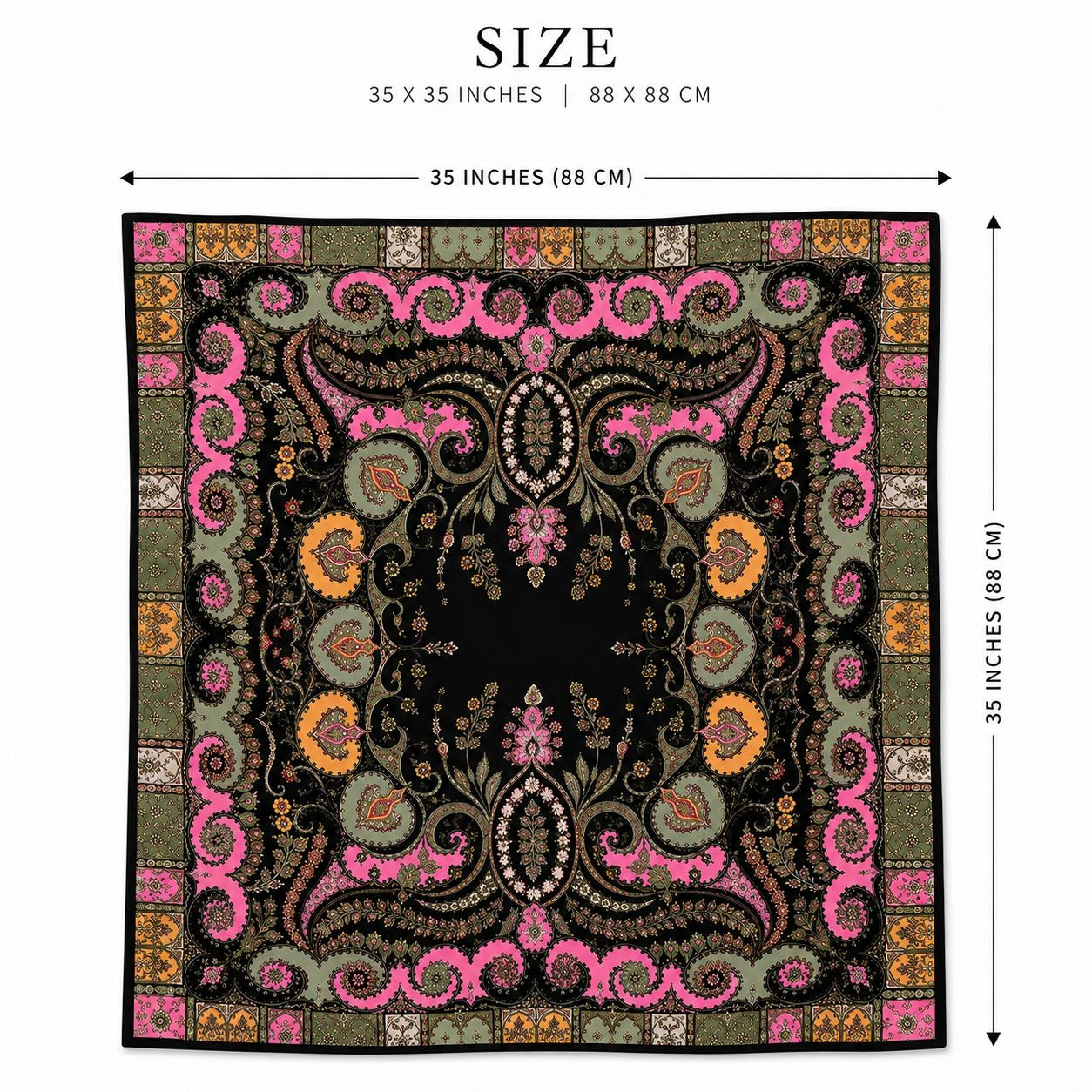 35x35 Satin Paisley Scarf Black Pink Sage Green Orange Square Hair Scarf Head Scarf