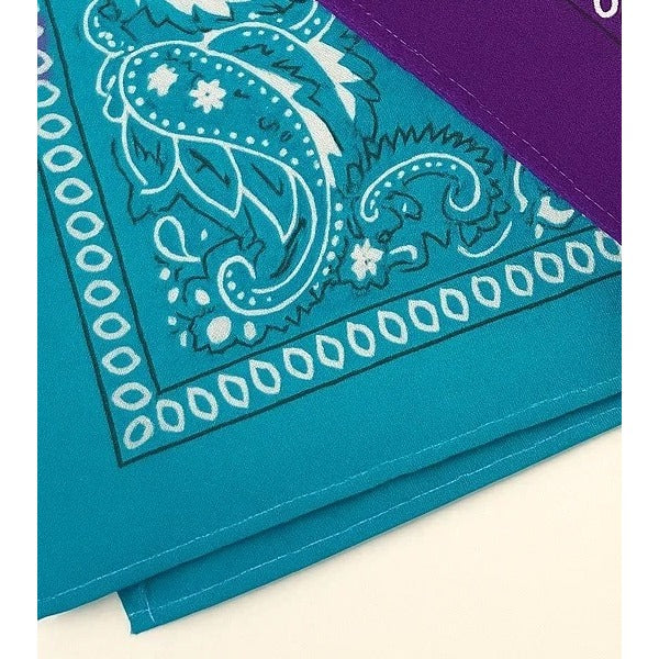 Turquoise Purple Colorful Bandanas 21x21 Inch Square Western Style Scarves Set of 2