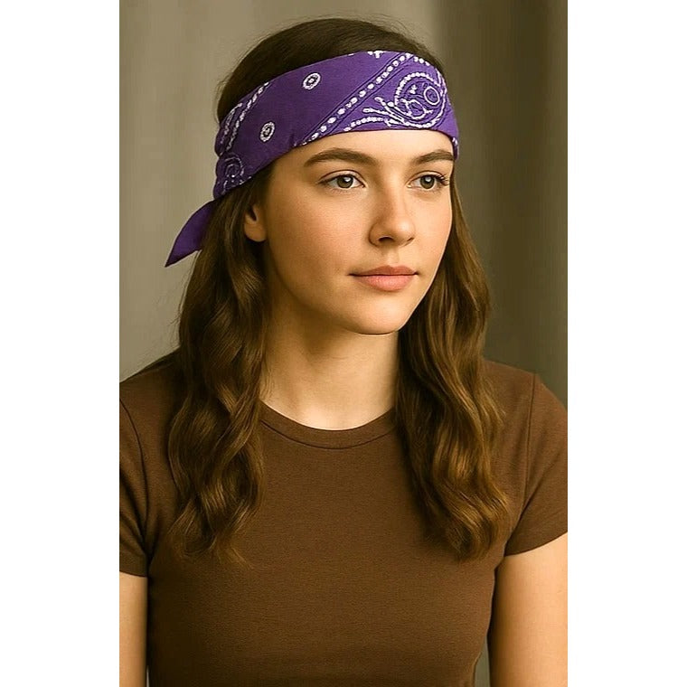 Turquoise Purple Colorful Bandanas 21x21 Inch Square Western Style Scarves Set of 2