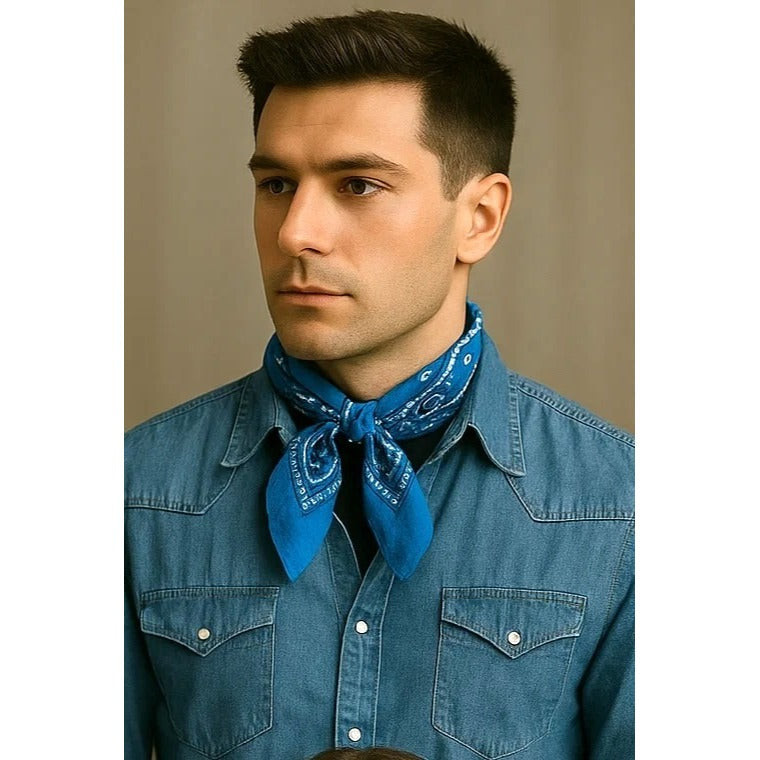 Turquoise Purple Colorful Bandanas 21x21 Inch Square Western Style Scarves Set of 2