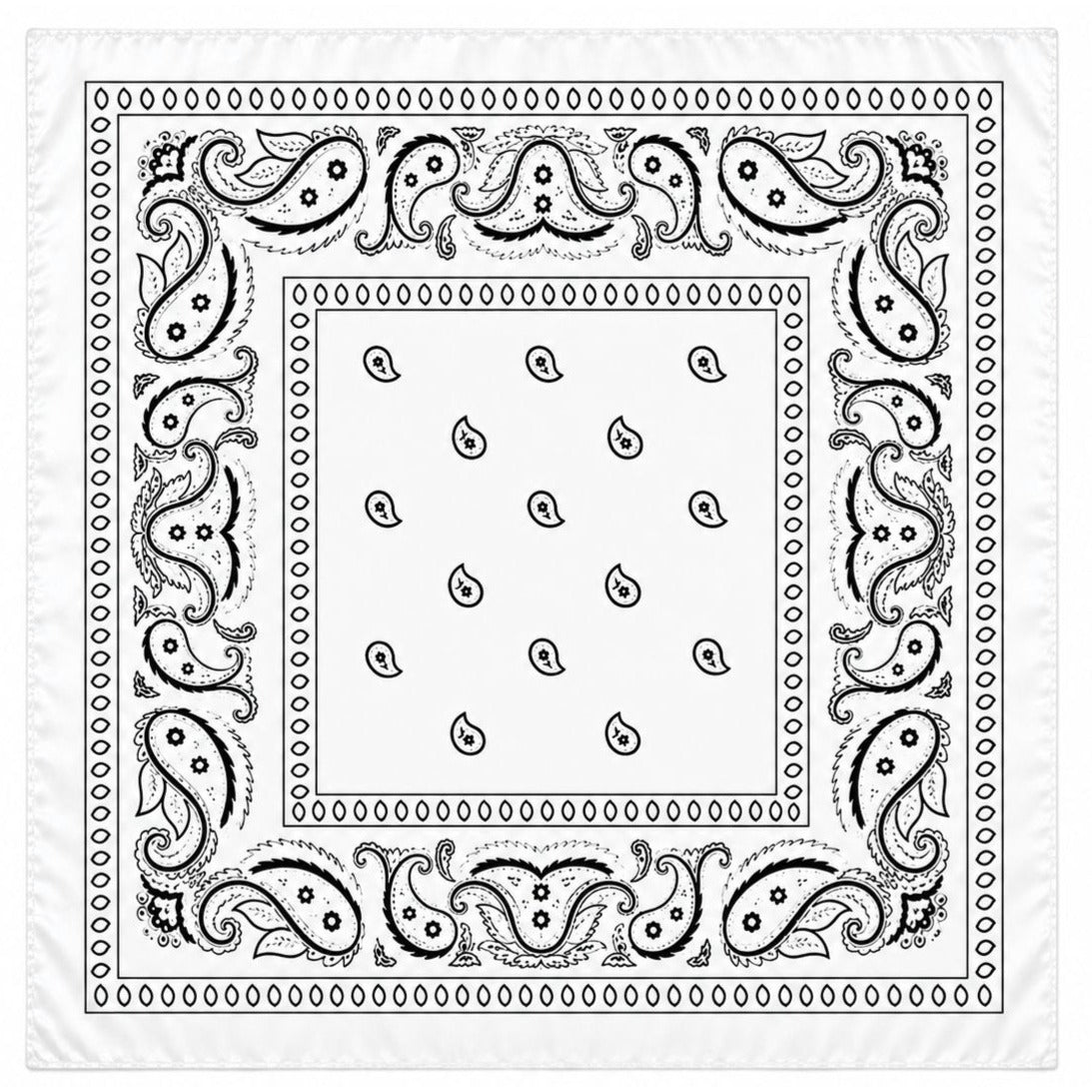 White Black Paisley Wild Rag Scarf 35x35 Satin Western Cowboy Bandana
