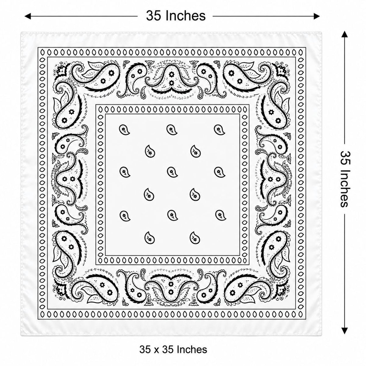 White Black Paisley Wild Rag Scarf 35x35 Satin Western Cowboy Bandana