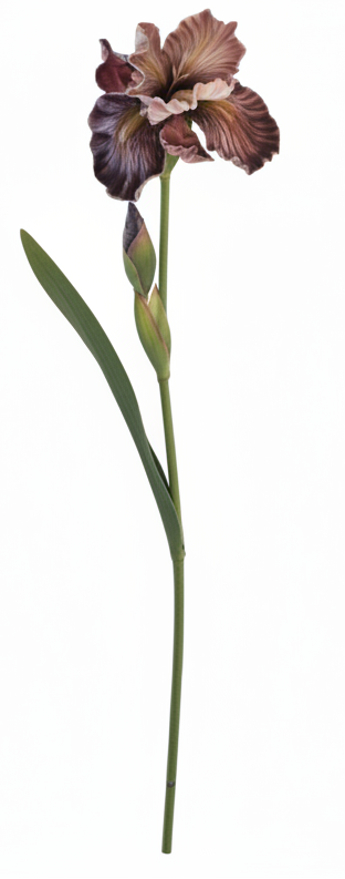 Artificial Iris Flower 33 Inch Tall Deep Purple Faux Iris Stem Hand Painted Look Floral Decor