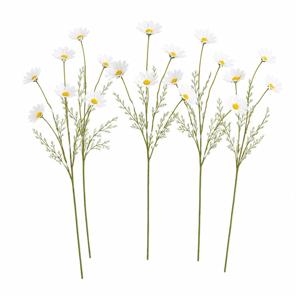 White Faux Daisy Stem 20 Inch Artificial Wildflower Set of 5 Farmhouse Floral Decor