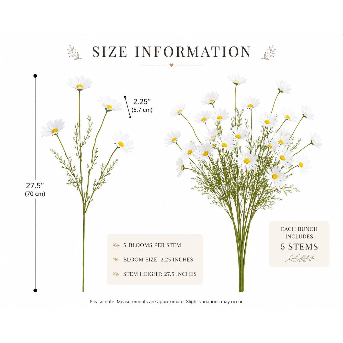 White Faux Daisy Stem 20 Inch Artificial Wildflower Set of 5 Farmhouse Floral Decor