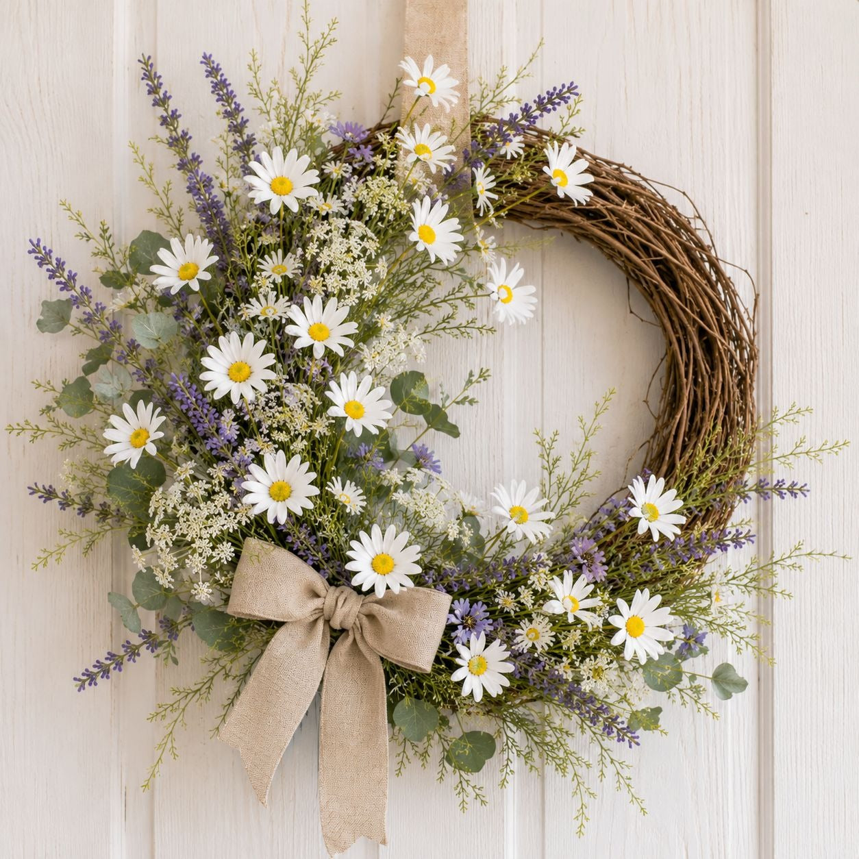 White Faux Daisy Stem 20 Inch Artificial Wildflower Set of 5 Farmhouse Floral Decor