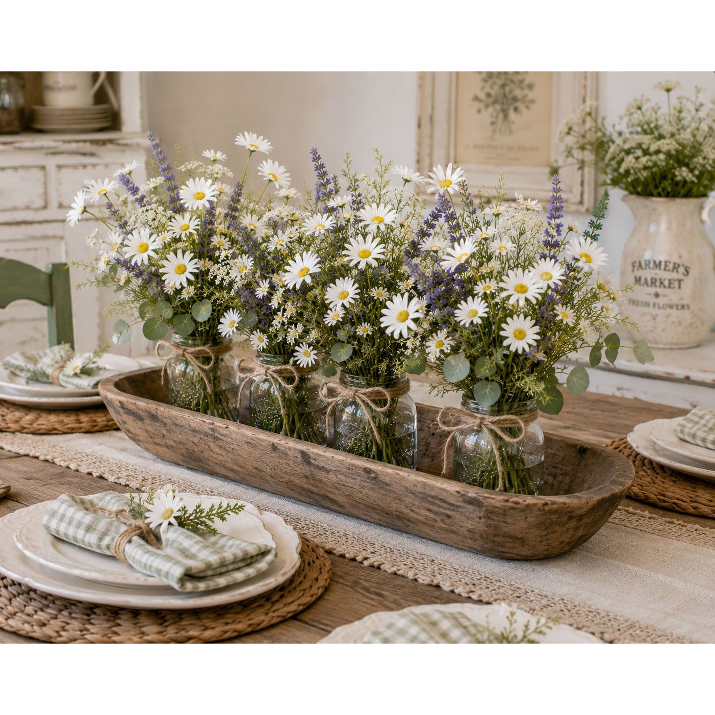 White Faux Daisy Stem 20 Inch Artificial Wildflower Set of 5 Farmhouse Floral Decor