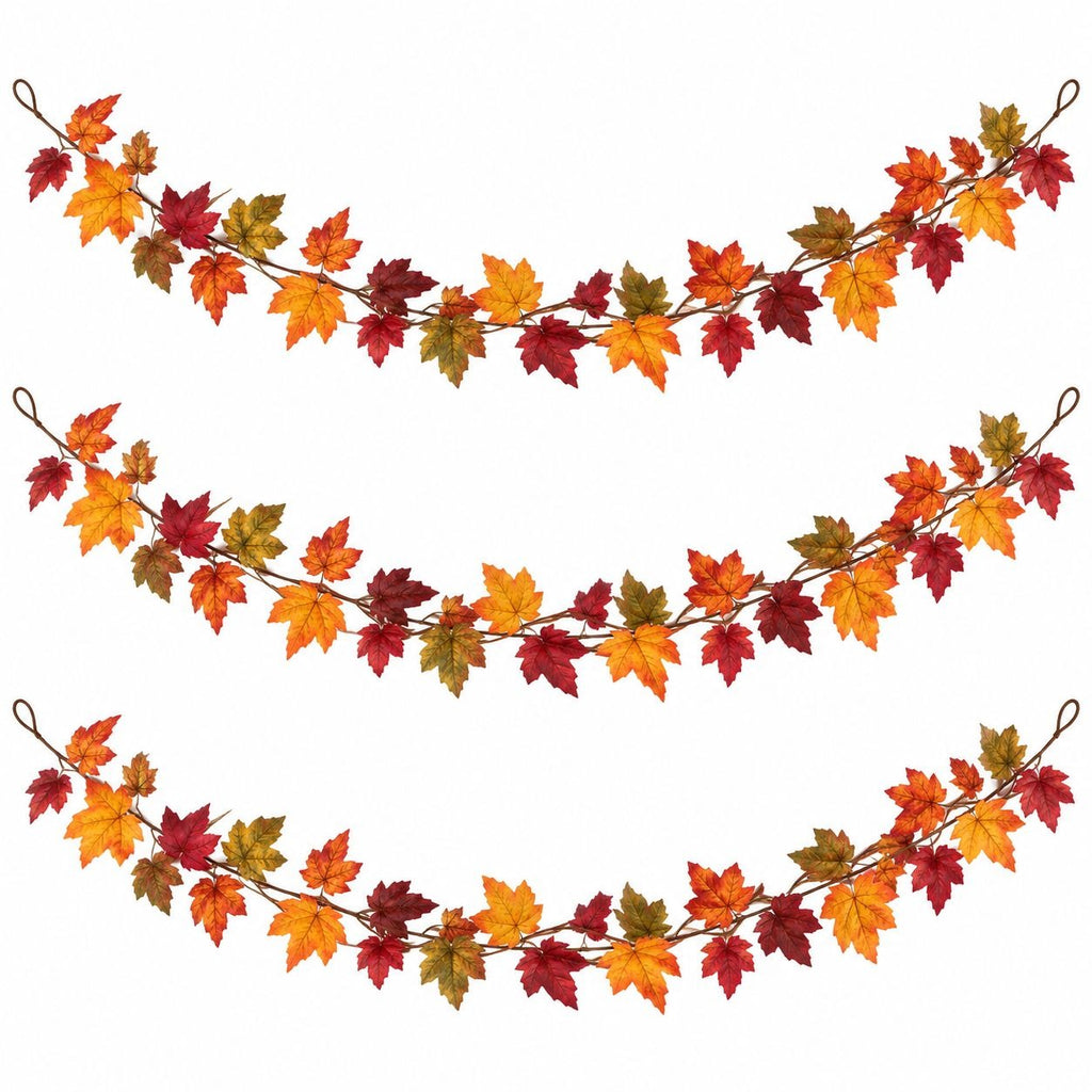 Multicolor Fall Maple Leaf Garland Set of 3, 5 Ft Artificial Autumn Leaves Wedding Decor