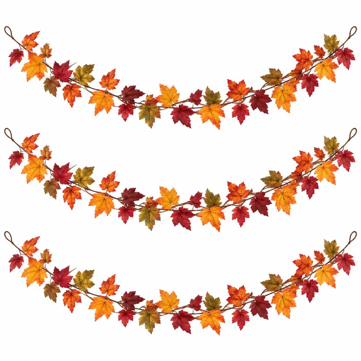 Multicolor Fall Maple Leaf Garland Set of 3, 5 Ft Artificial Autumn Leaves Wedding Decor
