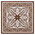 A square satin bandana featuring an intricate brown and white paisley pattern, shown flat against a white background.