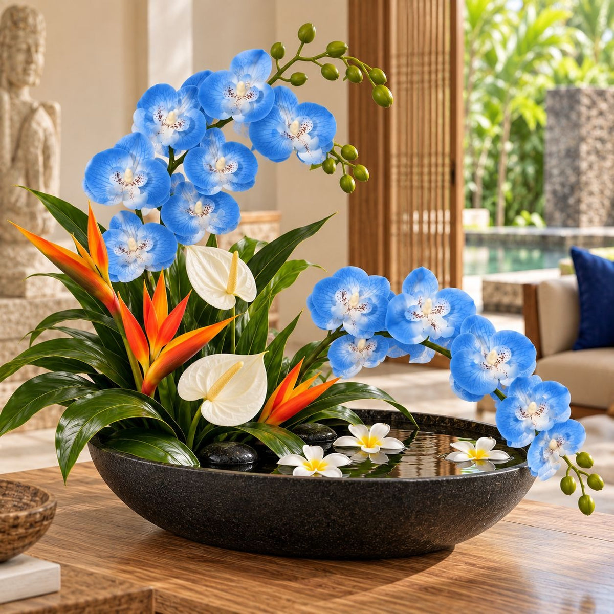 Blue Phalaenopsis Orchid Stem, 28-Inch Artificial Silk Tropical Flower