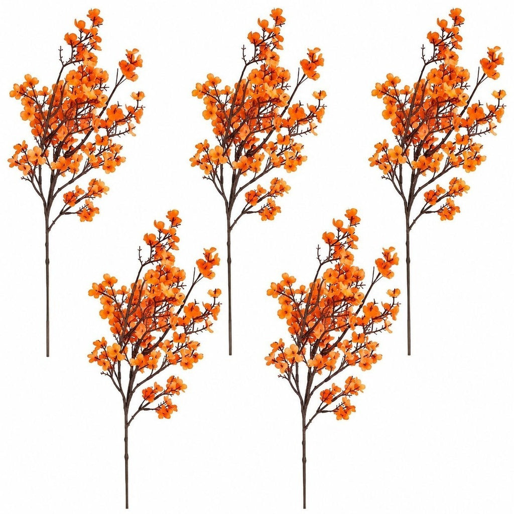 Orange Artificial Wax Flower Stems, Set of 5, 18 Inch Fall Filler