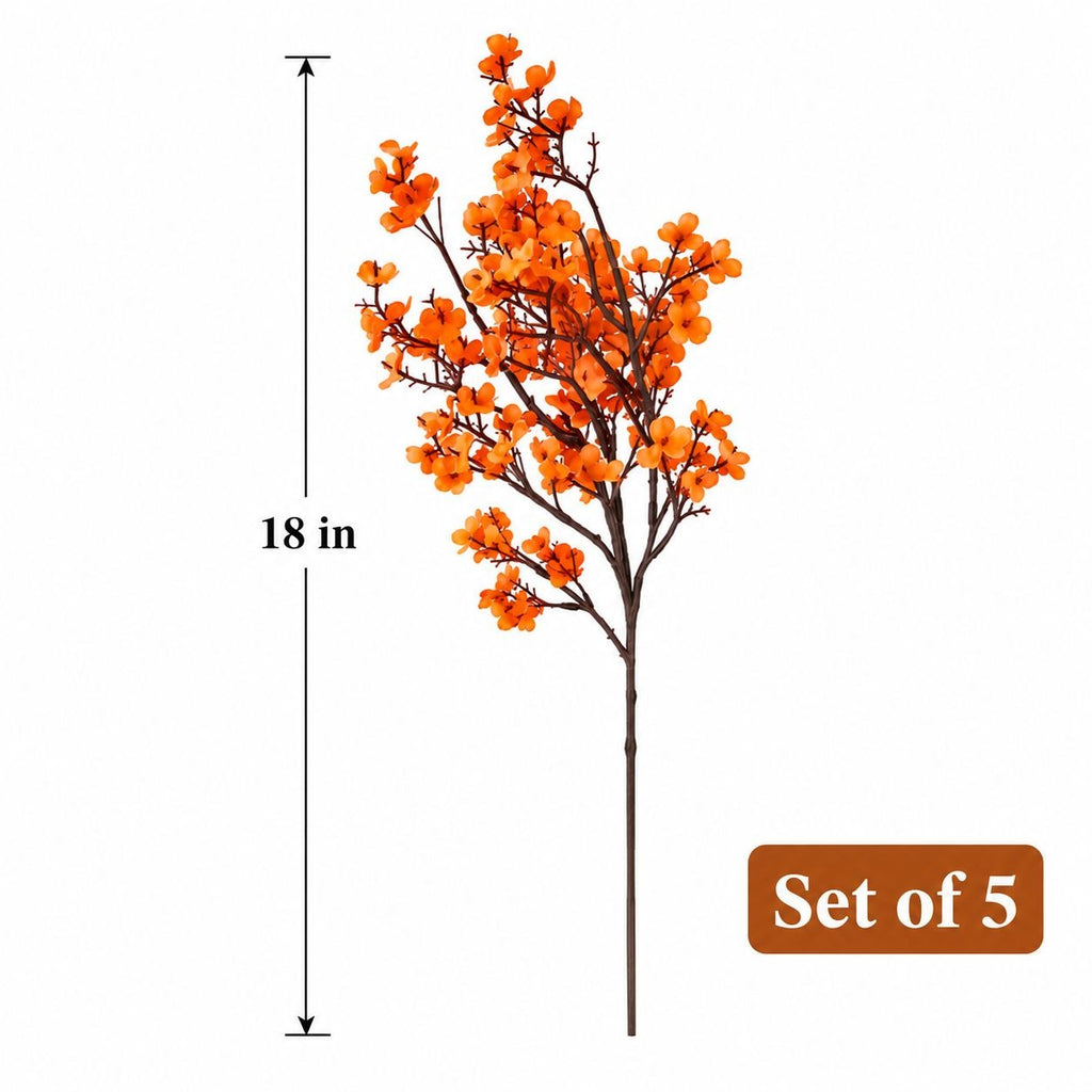 Orange Artificial Wax Flower Stems, Set of 5, 18 Inch Fall Filler
