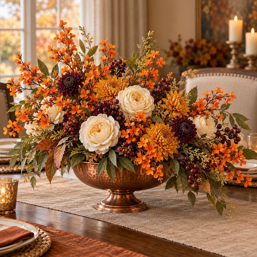Orange Artificial Wax Flower Stems, Set of 5, 18 Inch Fall Filler