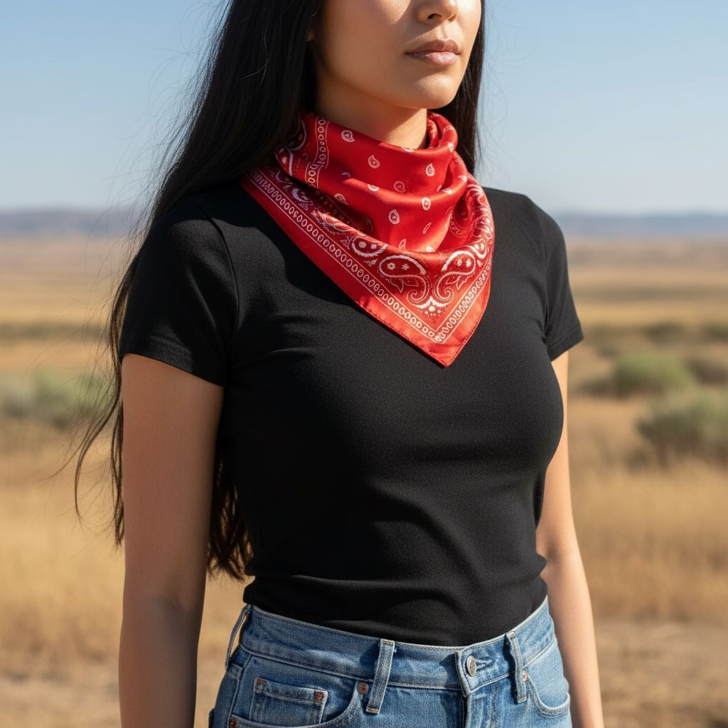 Red Paisley Wild Rag Scarf, 35 x 35 Inch Satin Square