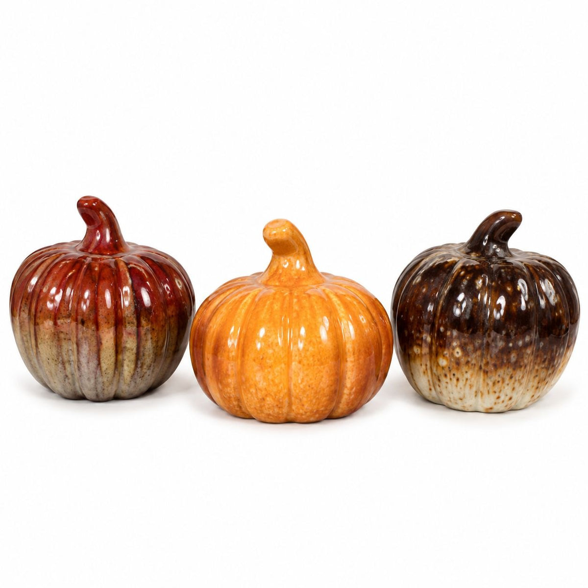 Fall Thanksgiving Ceramic Pumpkins Set of 3 Small Tabletop Harvest Decor New