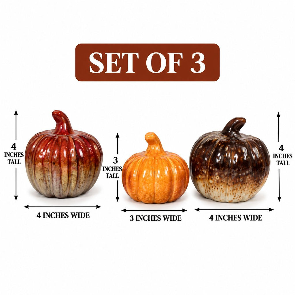 Fall Thanksgiving Ceramic Pumpkins Set of 3 Small Tabletop Harvest Decor New