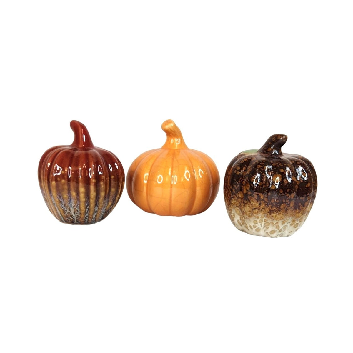 Fall Thanksgiving Ceramic Pumpkins Set of 3 Small Tabletop Harvest Decor New