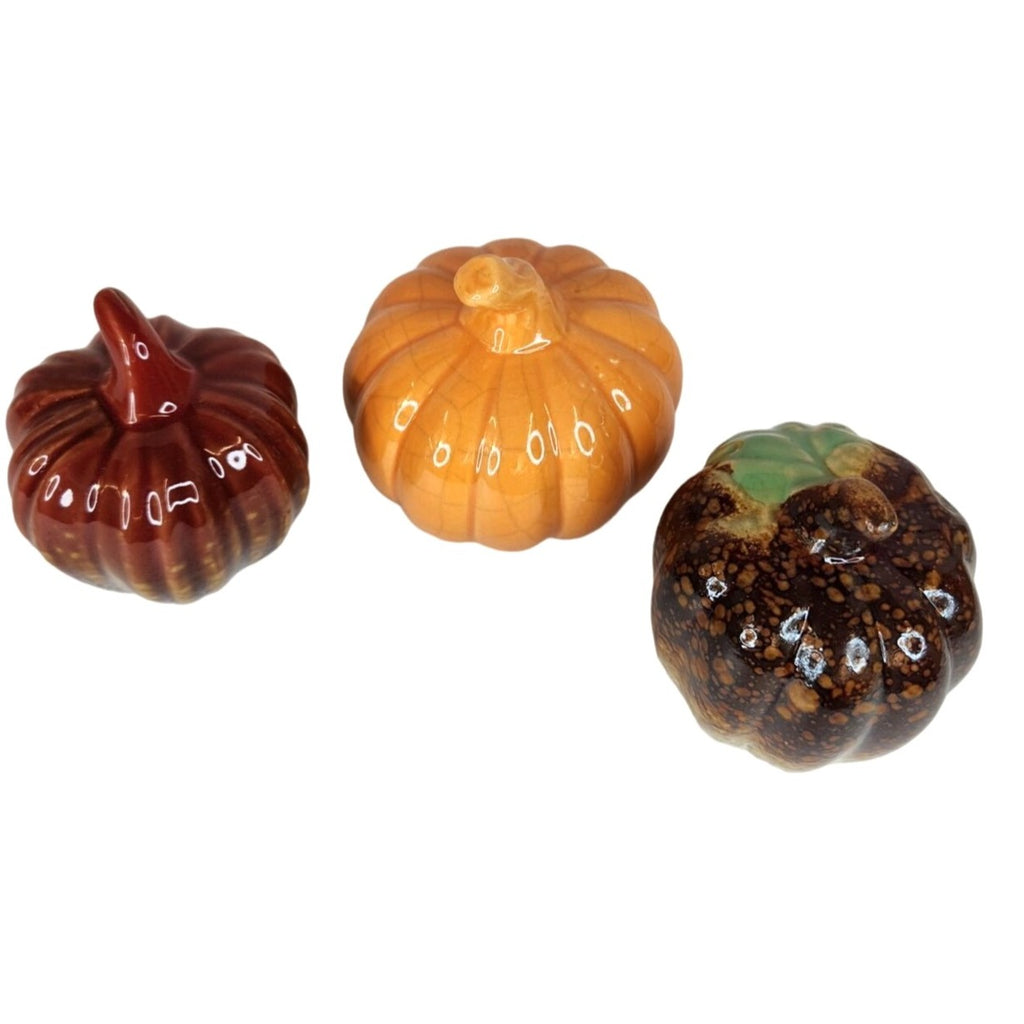 Fall Thanksgiving Ceramic Pumpkins Set of 3 Small Tabletop Harvest Decor New