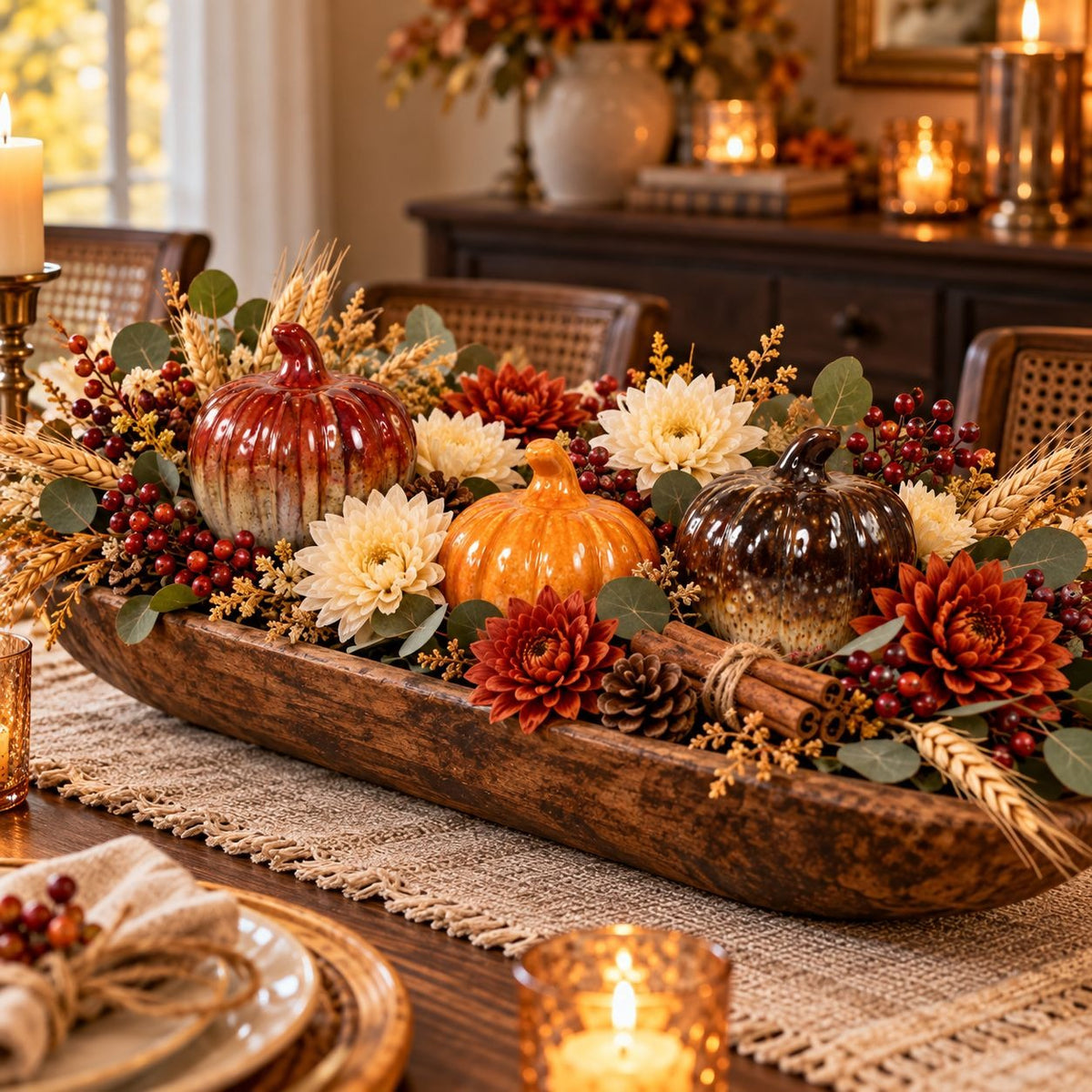 Fall Thanksgiving Ceramic Pumpkins Set of 3 Small Tabletop Harvest Decor New
