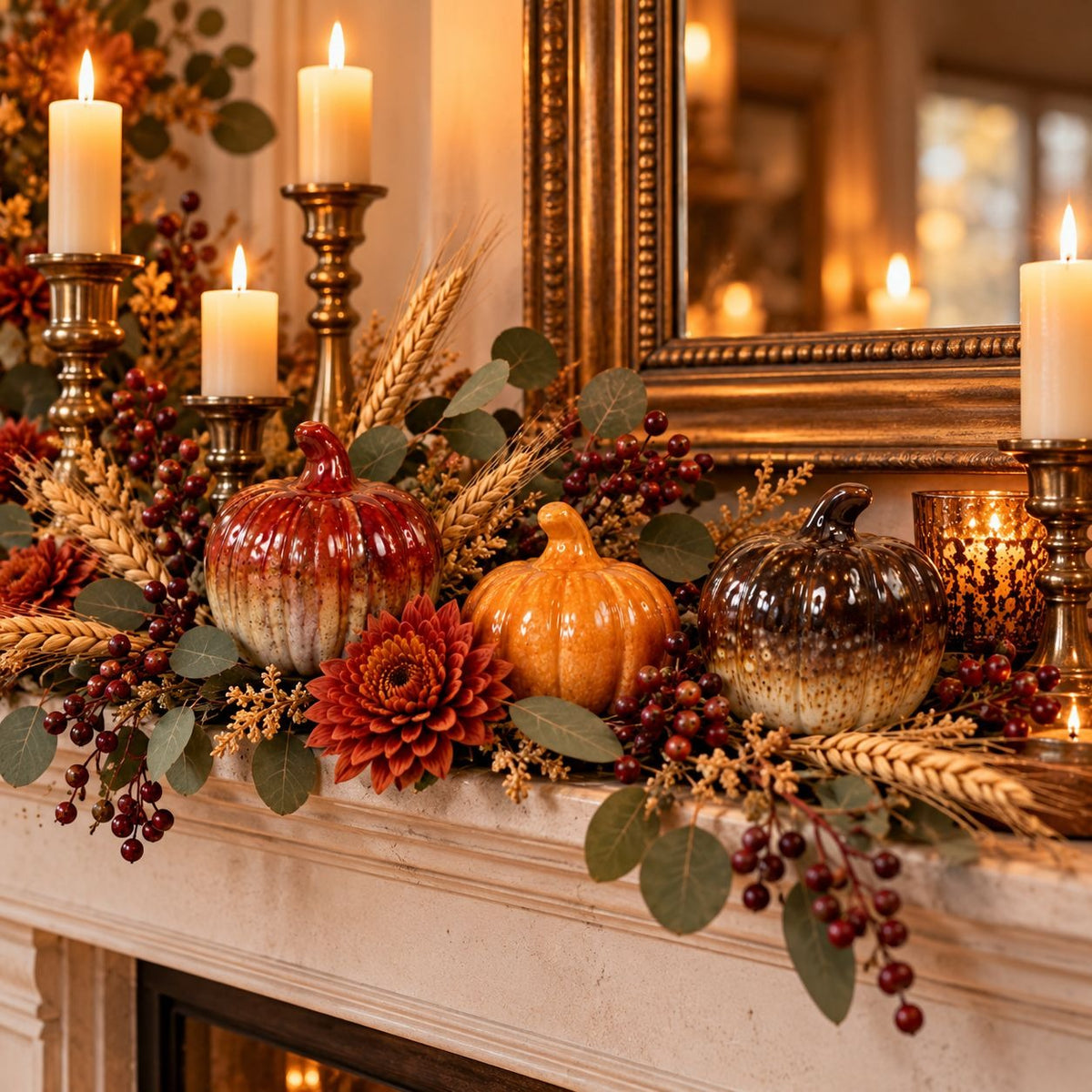 Fall Thanksgiving Ceramic Pumpkins Set of 3 Small Tabletop Harvest Decor New