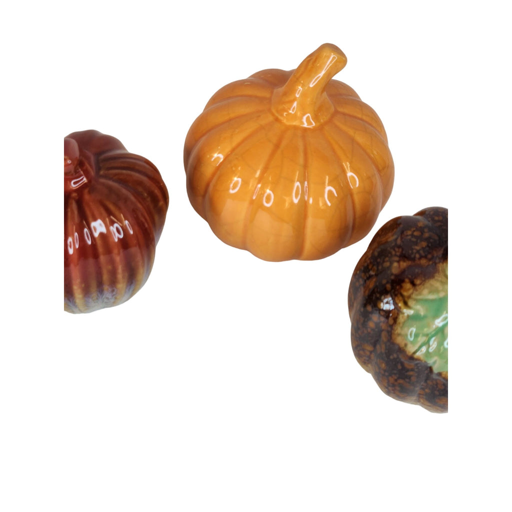 Fall Thanksgiving Ceramic Pumpkins Set of 3 Small Tabletop Harvest Decor New