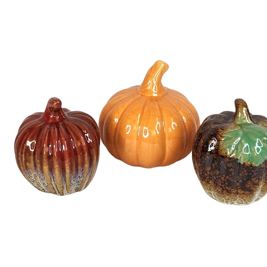 Fall Thanksgiving Ceramic Pumpkins Set of 3 Small Tabletop Harvest Decor New