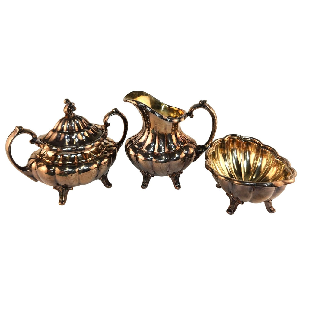 Vintage Reed & Barton 7050 Holiday Silver Plated Sugar Bowl Creamer Mint Bowl Set Victorian Style Made in USA