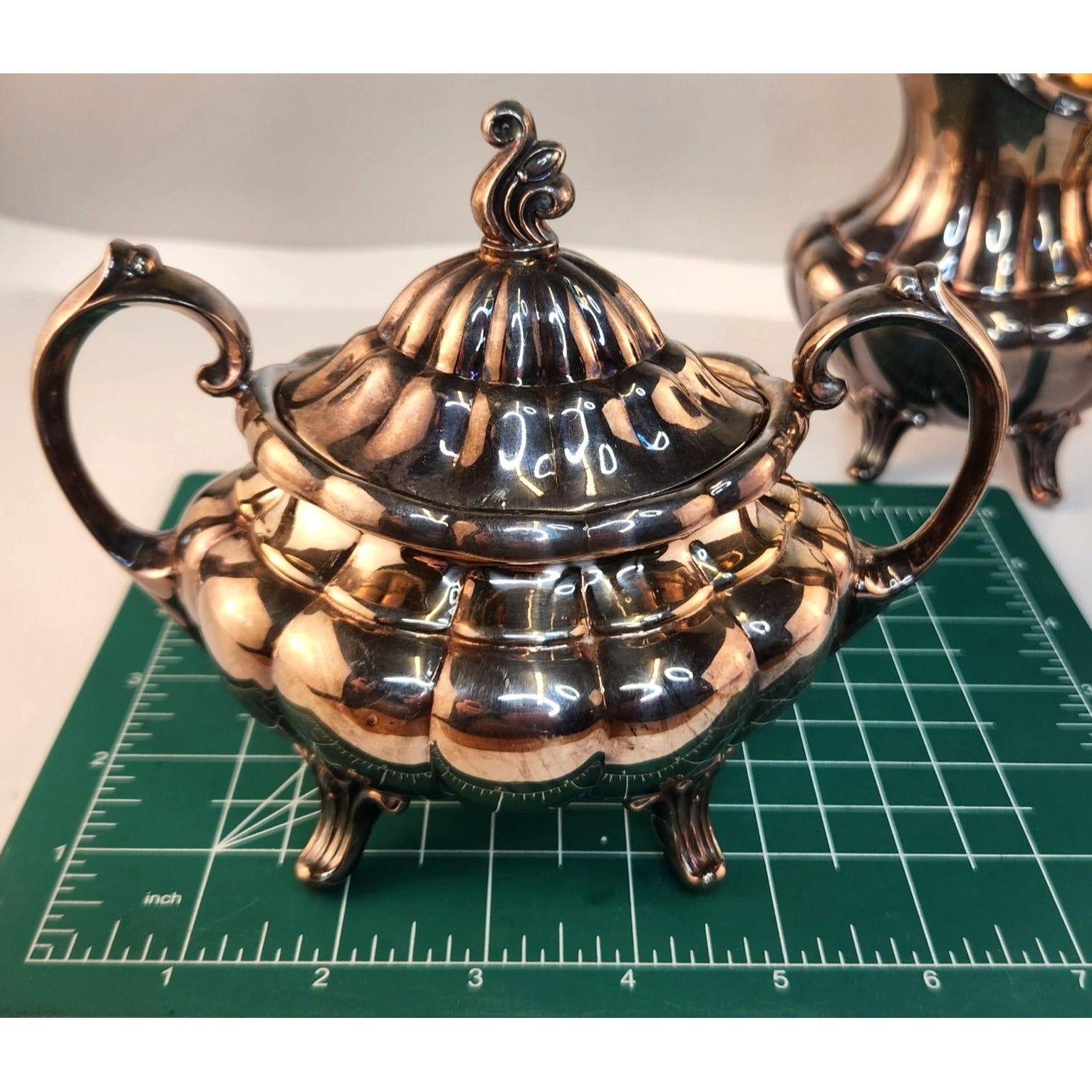 Vintage Reed & Barton 7050 Holiday Silver Plated Sugar Bowl Creamer Mint Bowl Set Victorian Style Made in USA