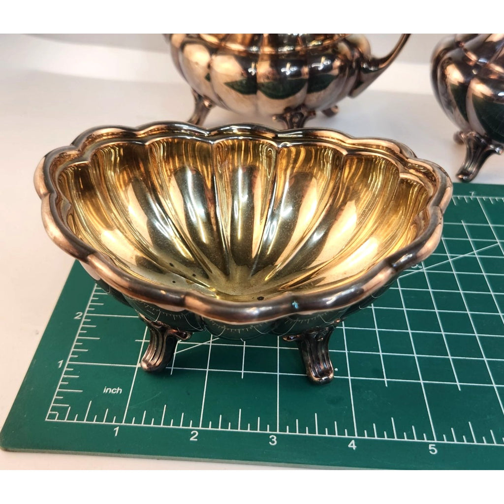 Vintage Reed & Barton 7050 Holiday Silver Plated Sugar Bowl Creamer Mint Bowl Set Victorian Style Made in USA