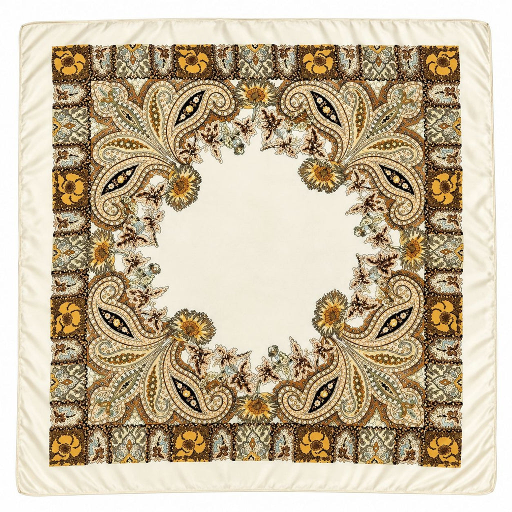 Cream Paisley Wild Rag Scarf Western Cowgirl Satin Scarf 35x35 Boutique Rodeo Fashion Hair Scarf