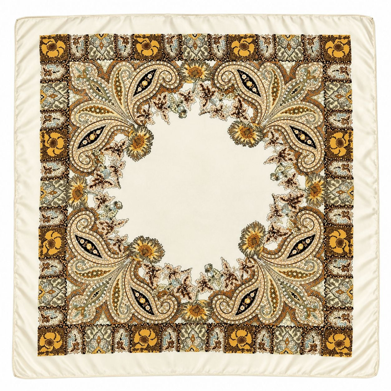 Cream Paisley Wild Rag Scarf Western Cowgirl Satin Scarf 35x35 Boutique Rodeo Fashion Hair Scarf