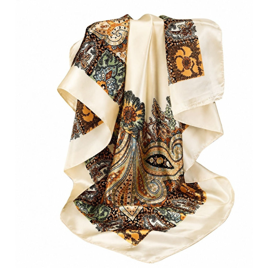 Cream Paisley Wild Rag Scarf Western Cowgirl Satin Scarf 35x35 Boutique Rodeo Fashion Hair Scarf