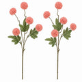 Coral Pink Pom Pom Chrysanthemum Stems Set of 2, 20 Inch Artificial Silk Flowers