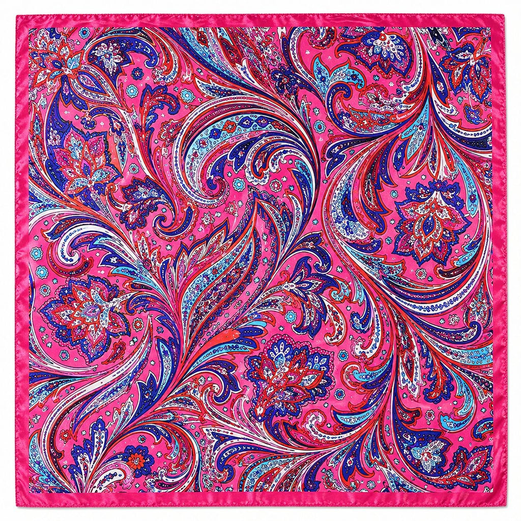 Fuchsia Pink Multicolor Paisley Wild Rag Scarf 35x35 Satin Western Cowgirl