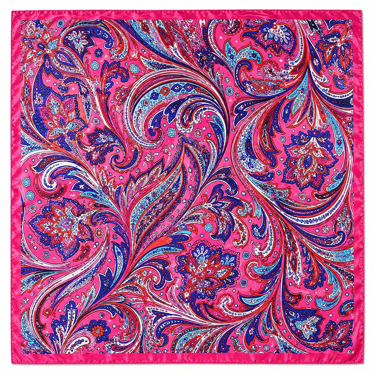 Fuchsia Pink Multicolor Paisley Wild Rag Scarf 35x35 Satin Western Cowgirl