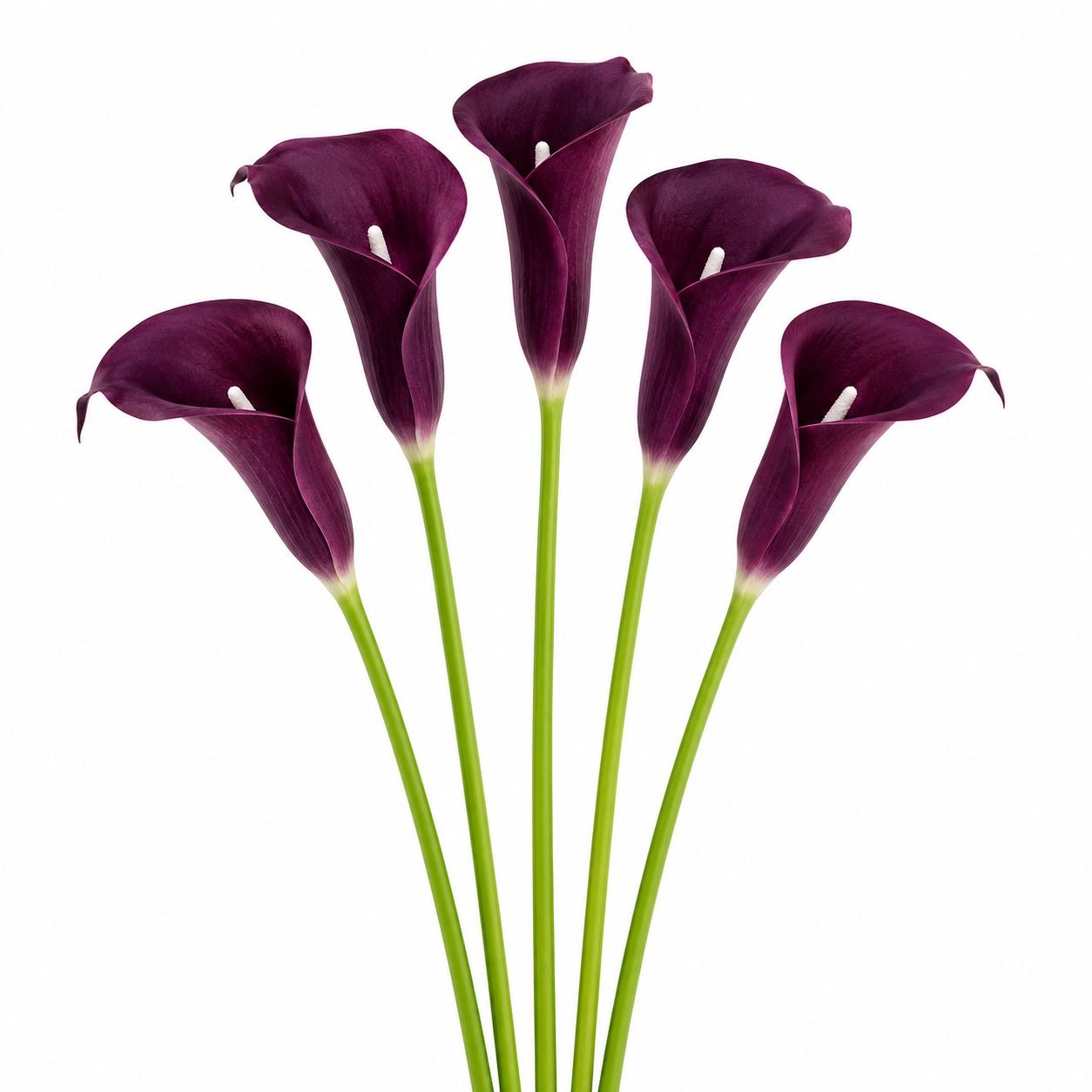 Deep Plum Calla Lily Stems Set of 5, 14 Inch Artificial Flowers, Wired Faux Florals for Wreaths Wedding Decor