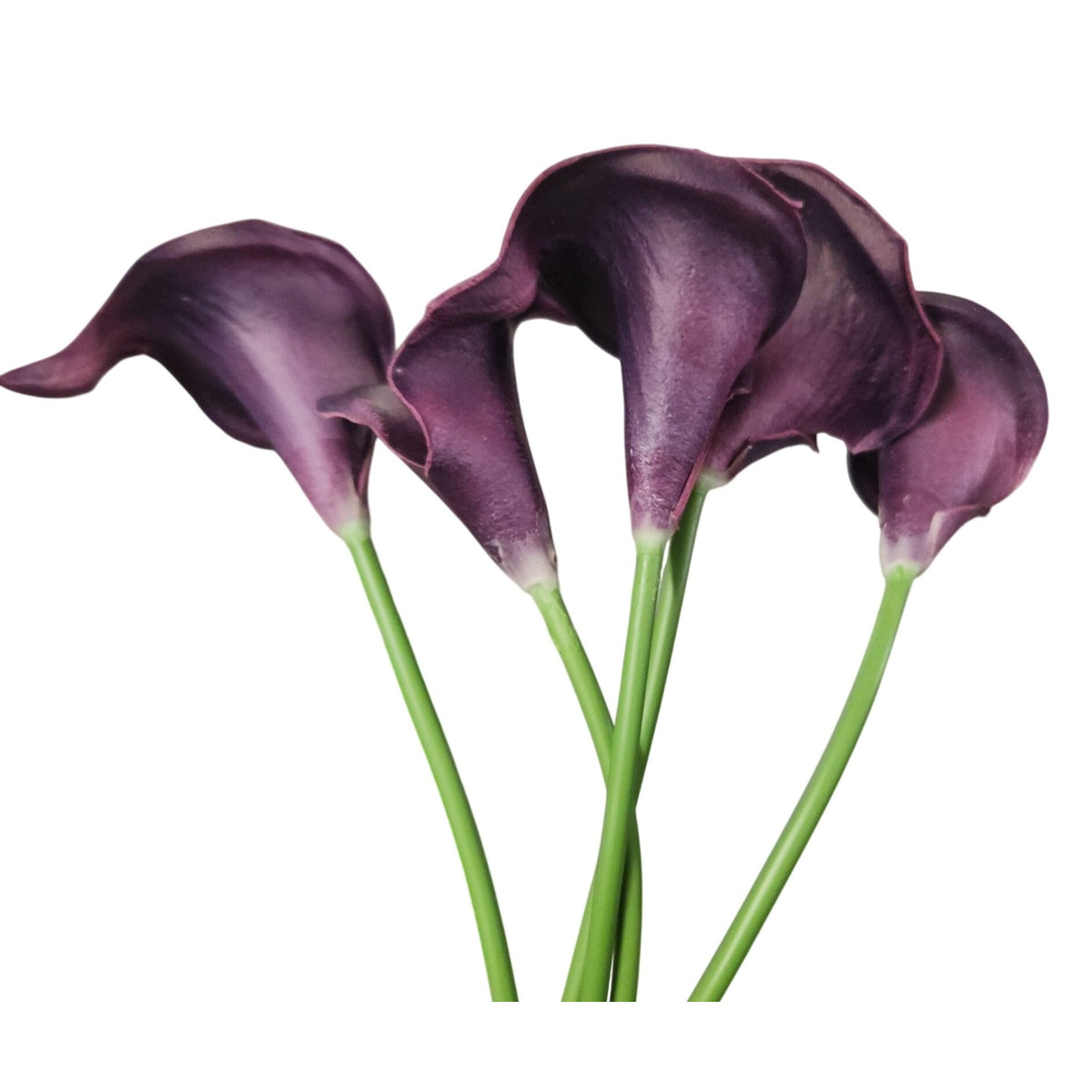 Deep Plum Calla Lily Stems Set of 5, 14 Inch Artificial Flowers, Wired Faux Florals for Wreaths Wedding Decor
