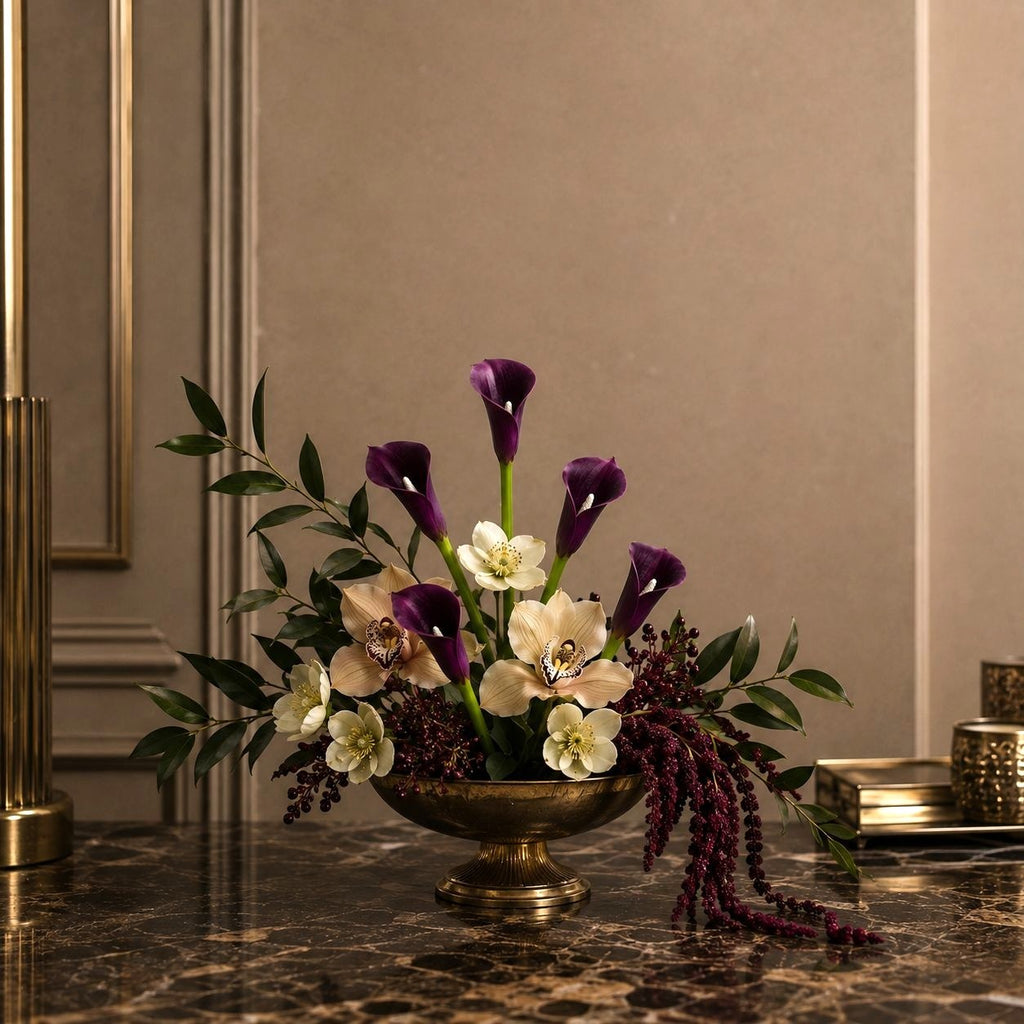 Deep Plum Calla Lily Stems Set of 5, 14 Inch Artificial Flowers, Wired Faux Florals for Wreaths Wedding Decor