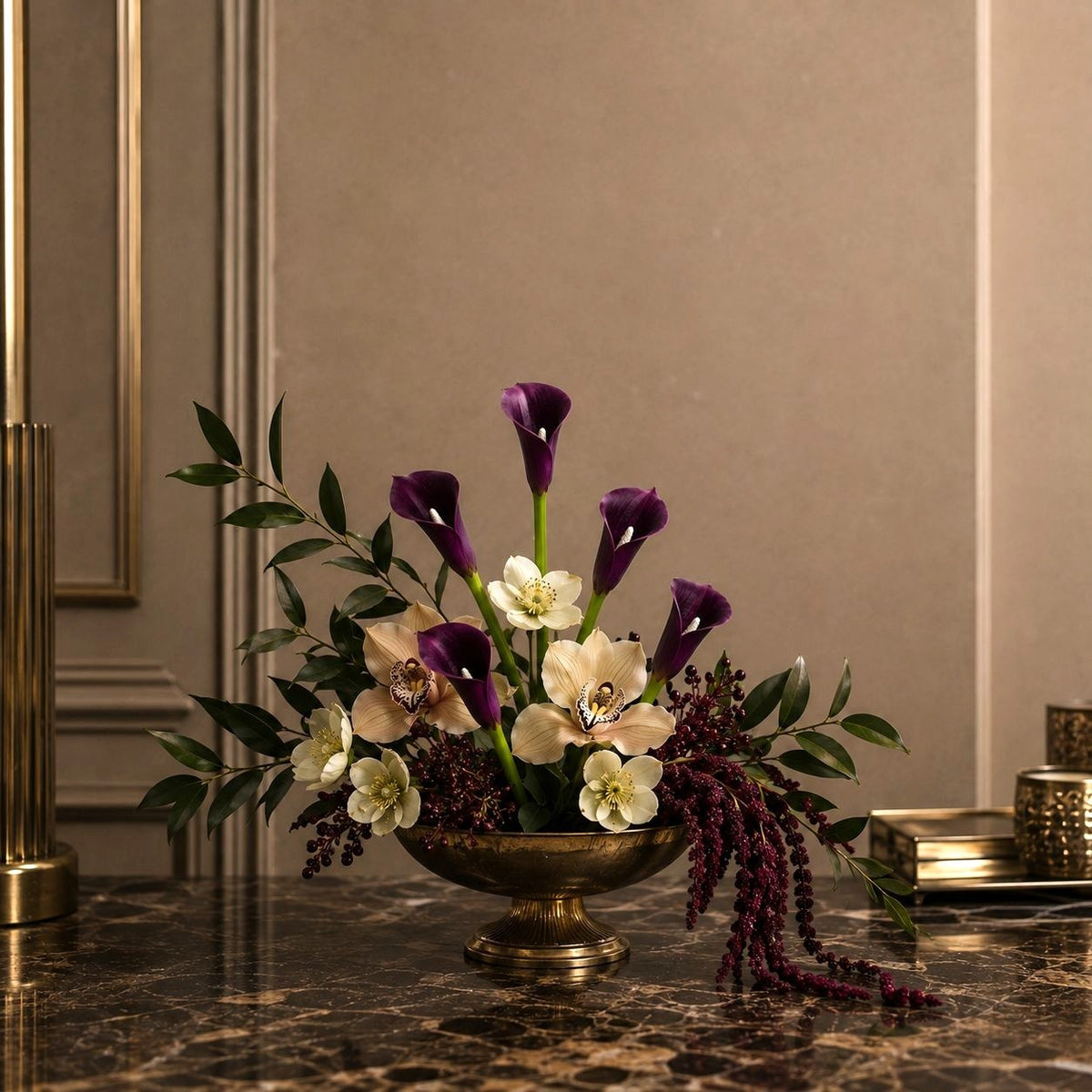 Deep Plum Calla Lily Stems Set of 5, 14 Inch Artificial Flowers, Wired Faux Florals for Wreaths Wedding Decor