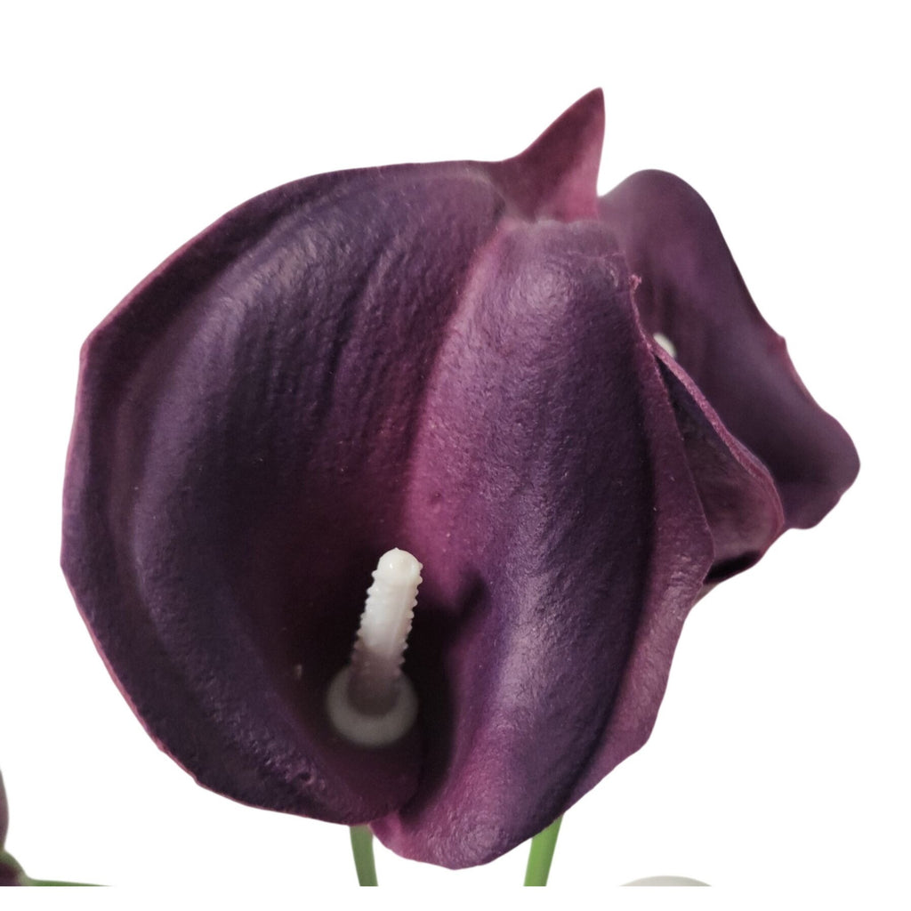 Deep Plum Calla Lily Stems Set of 5, 14 Inch Artificial Flowers, Wired Faux Florals for Wreaths Wedding Decor