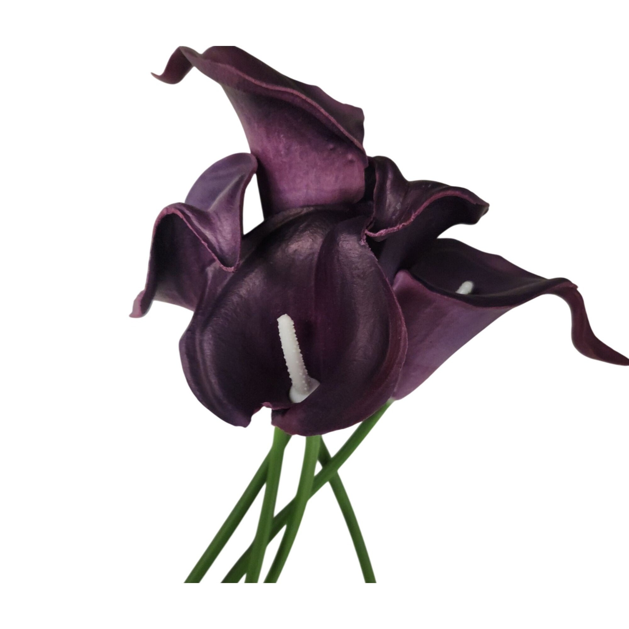 Deep Plum Calla Lily Stems Set of 5, 14 Inch Artificial Flowers, Wired Faux Florals for Wreaths Wedding Decor