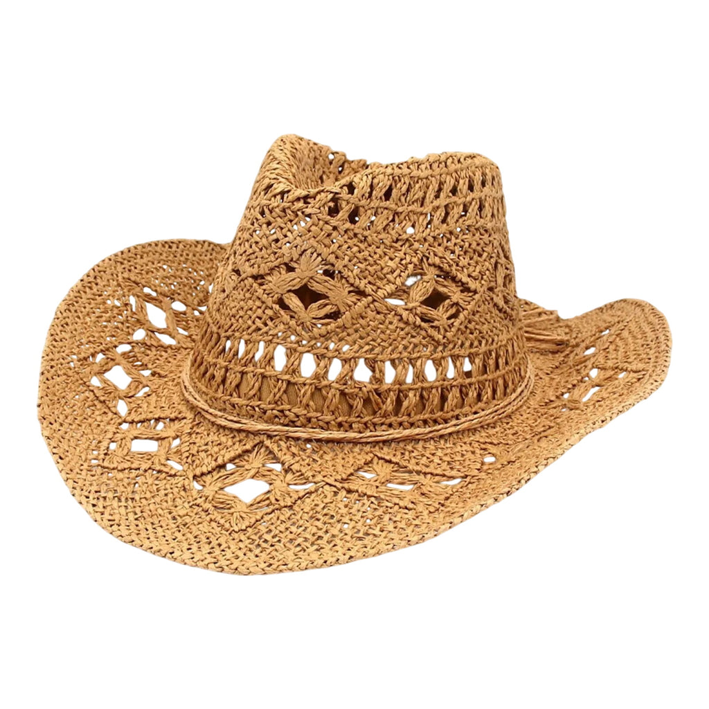 Tan Straw Cowboy Hat Rolled Brim One Size Western Cowgirl Beach
