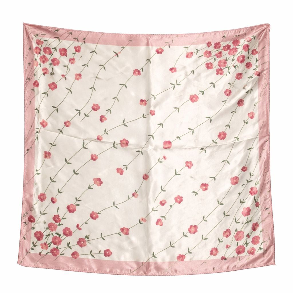 Pink Floral Satin Scarf 20x20 Women's Hair Tie Neck Wrist Wrap
