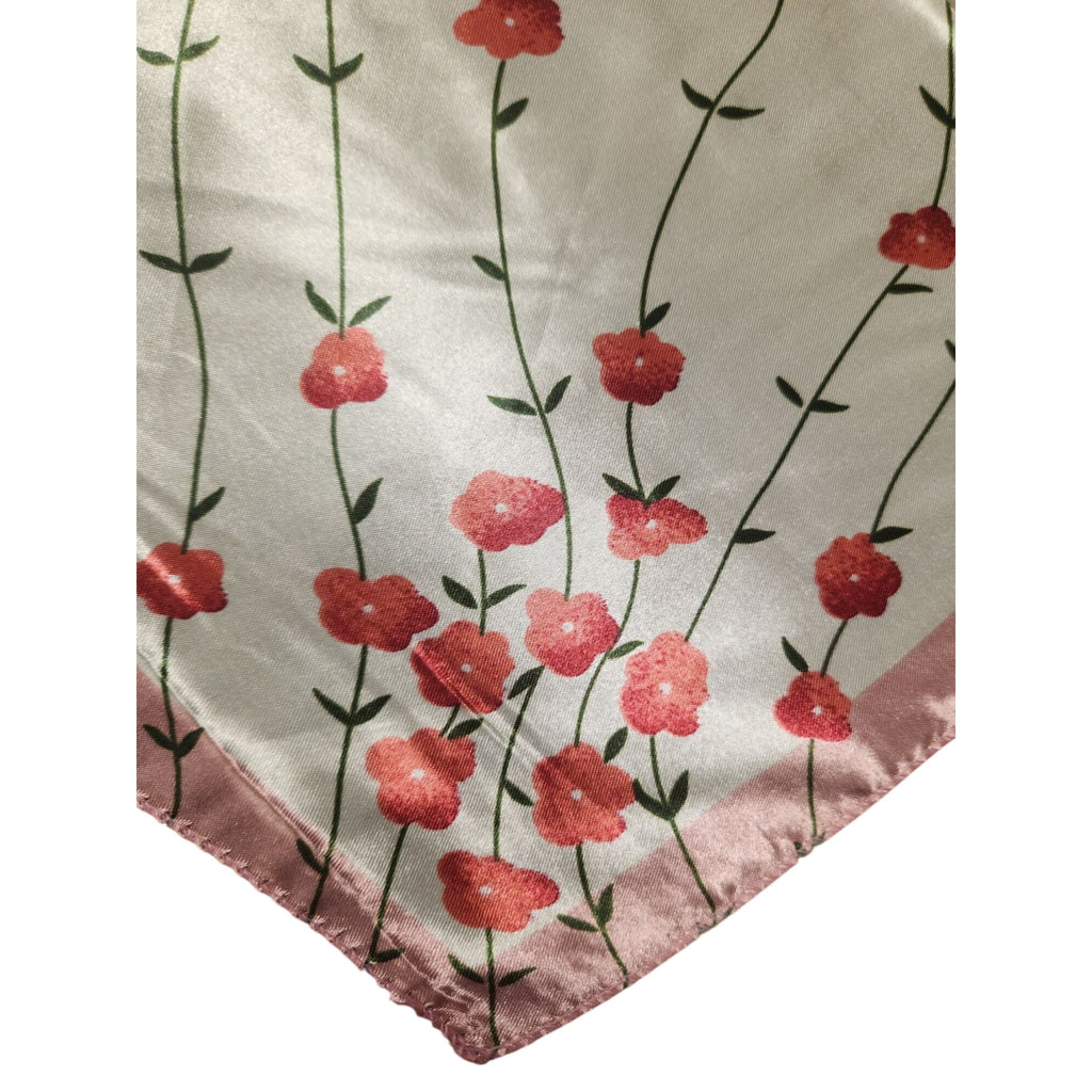 Pink Floral Satin Scarf 20x20 Women's Hair Tie Neck Wrist Wrap