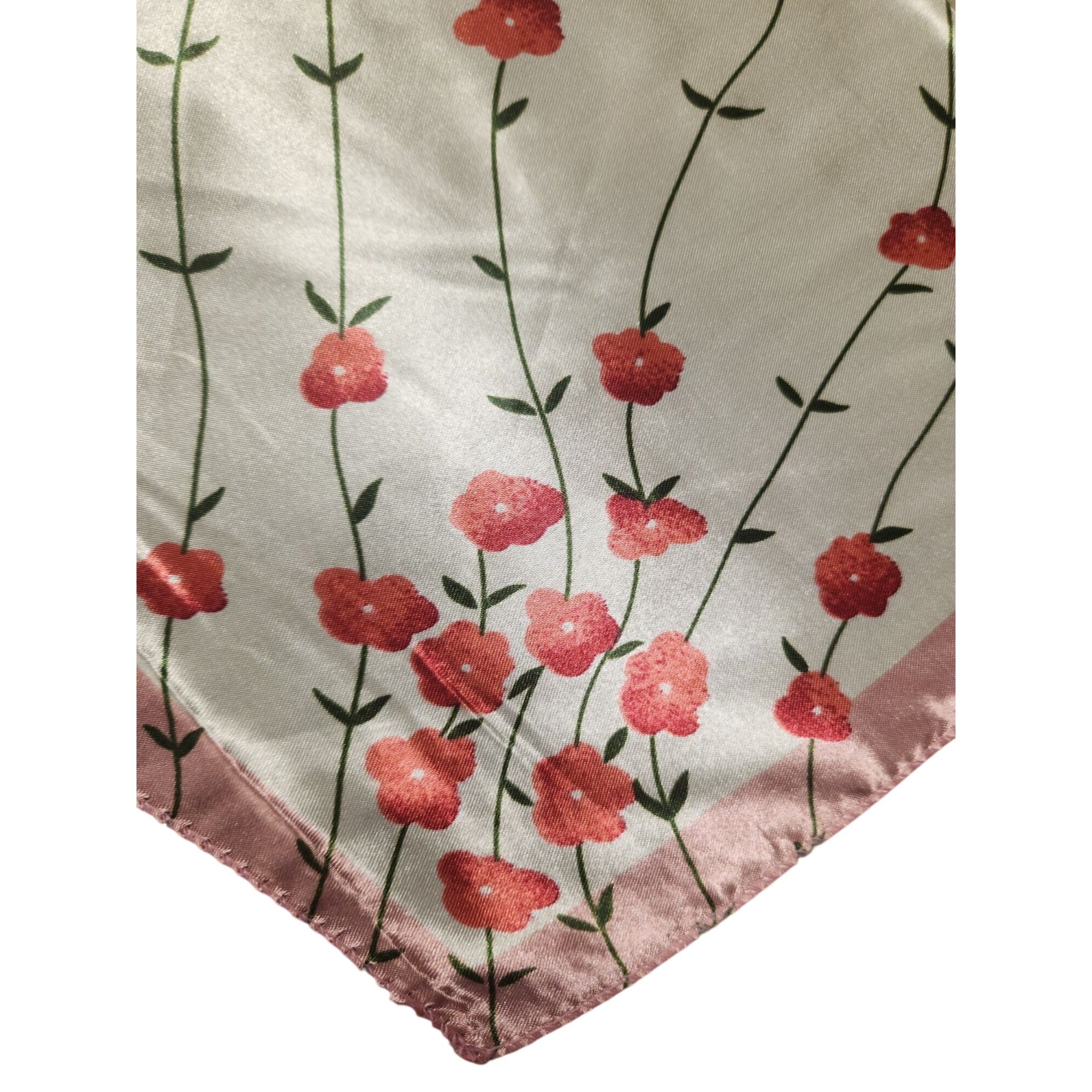 Pink Floral Satin Scarf 20x20 Women's Hair Tie Neck Wrist Wrap