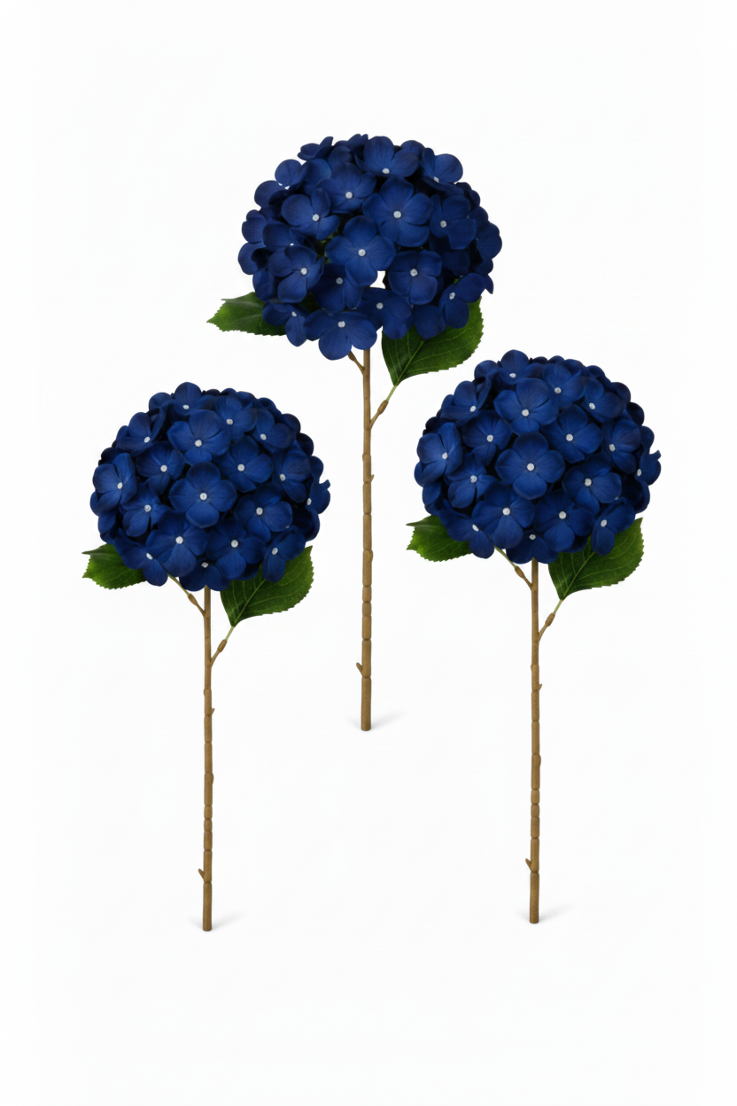 Three Navy Hydrangea Stems - Main Product Image