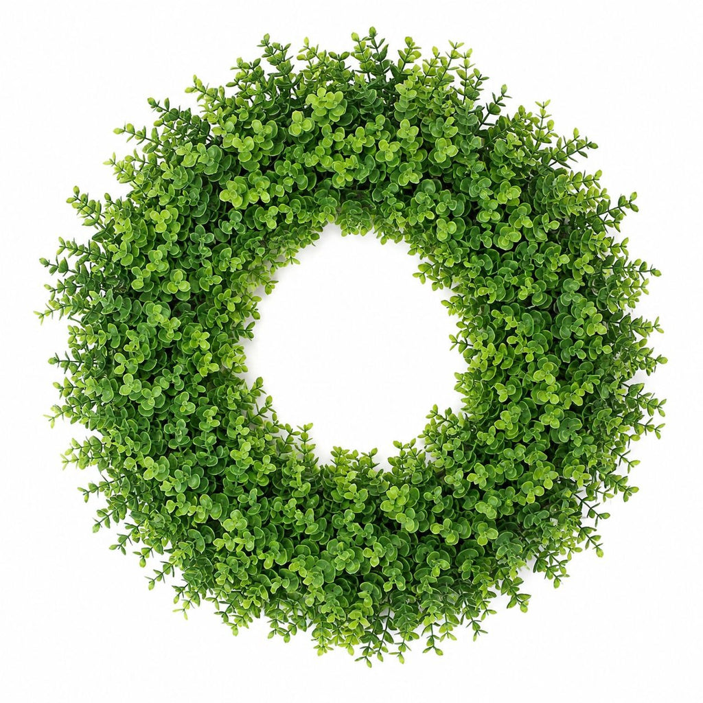 15 Inch Artificial Boxwood Wreath or Candle Ring, Faux Greenery Base for Table Centerpiece and Seasonal Decor